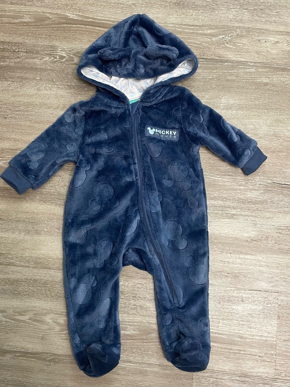 Disney Baby Mickey Mouse Blue Hooded Fleece Bunting Suit 3-6M Snowsuit Soft